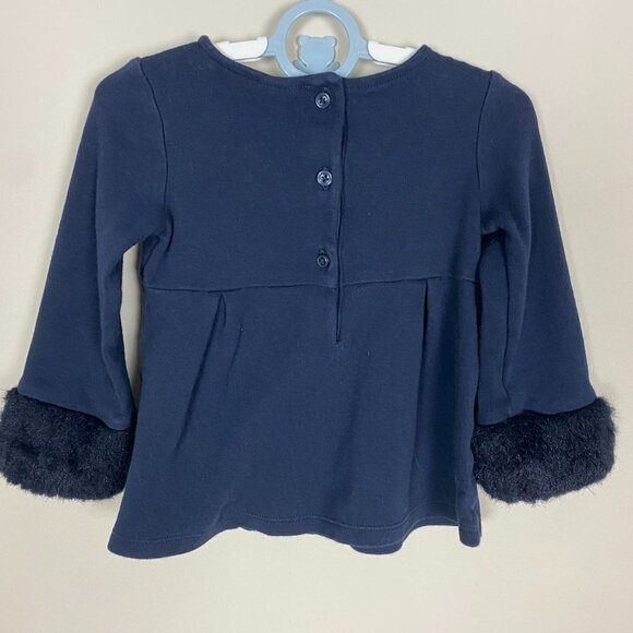 Janie & Jack Christmas Holiday Shirt Top 18-24 Months Fur Cuffs Blue - Picture 2 of 6
